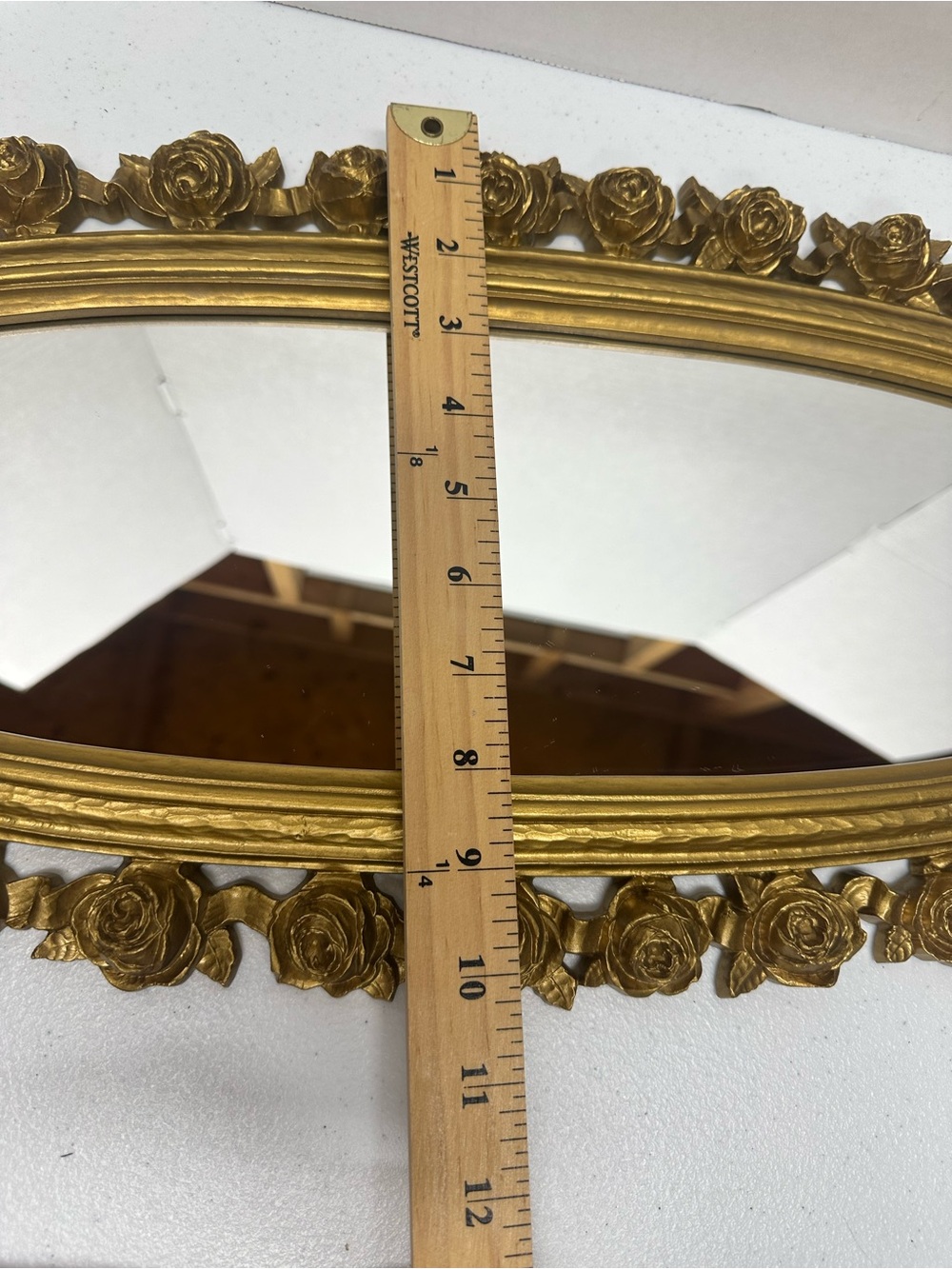 Vintage Syroco 2324 Gold Oval Mirror Roses Bow Hollywood Regency 25” - Picture 12 of 12